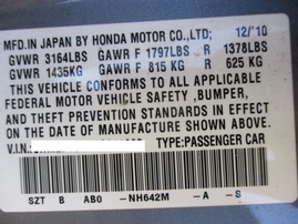 2011 HONDA CR-Z EX SILVER 1.5L MT A16335